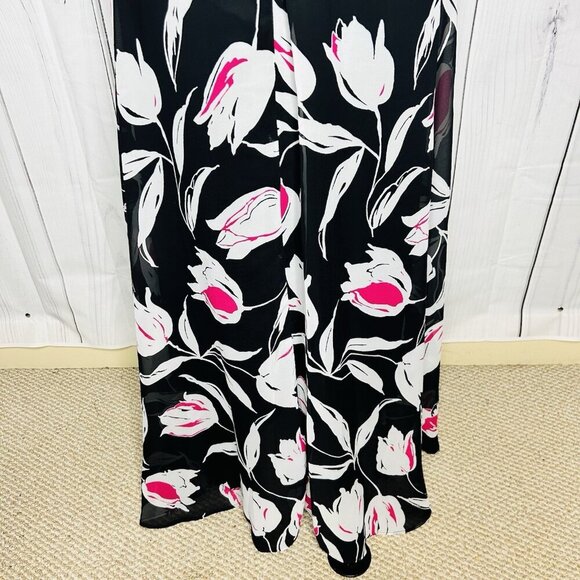 52seven Black Floral Maxi Halter Dress Sz 14 Keyhole Back Sleeveless Stretch - Picture 12 of 12